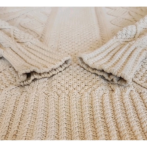 LL Bean Signature Fisherman Sweater Chunky Cable Knit Cottage Cream Womens Sz S - Picture 5 of 11